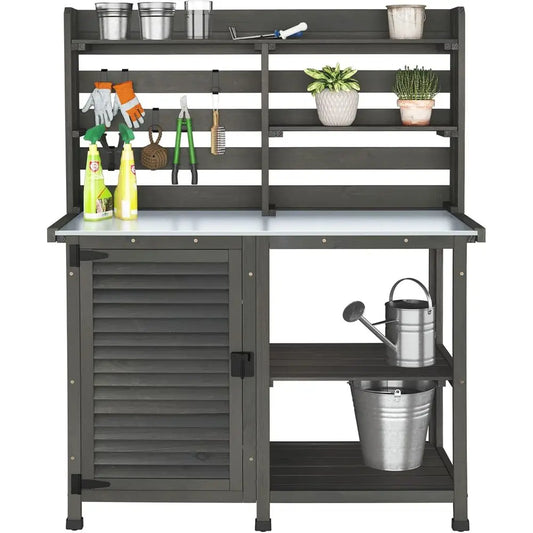 Potting Bench Table Outdoor Garden Workstation With Storage Cabinet