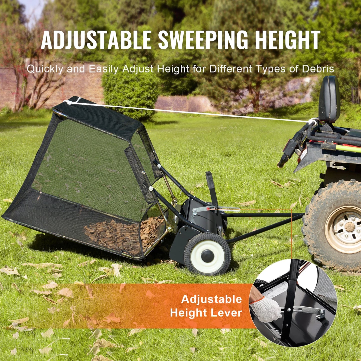 SucceBuy Heavy Duty Lawn Sweeper Tow Behind Leaf Debris Collector