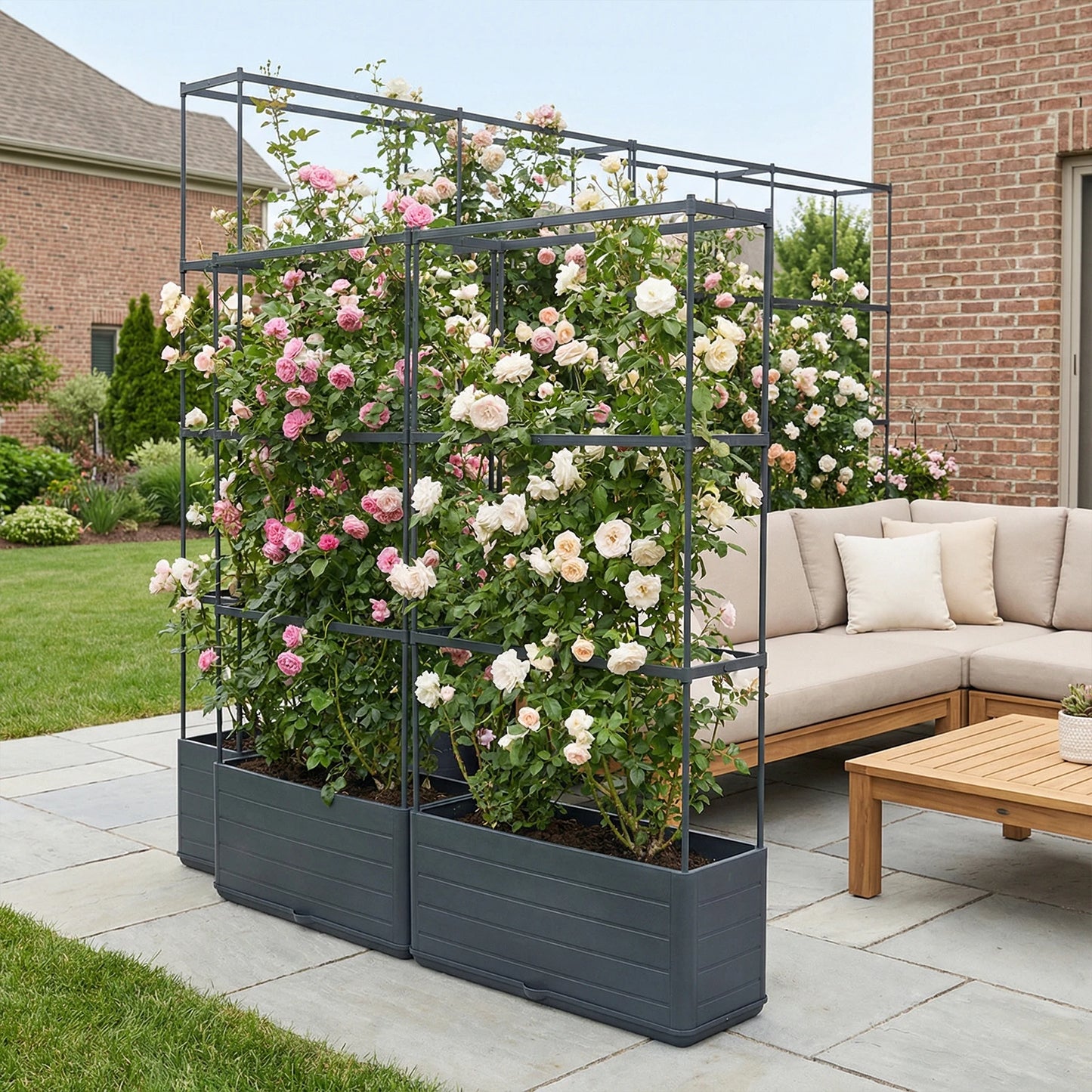 Raised Garden Bed Planter With Trellis For Climbing Vegetables