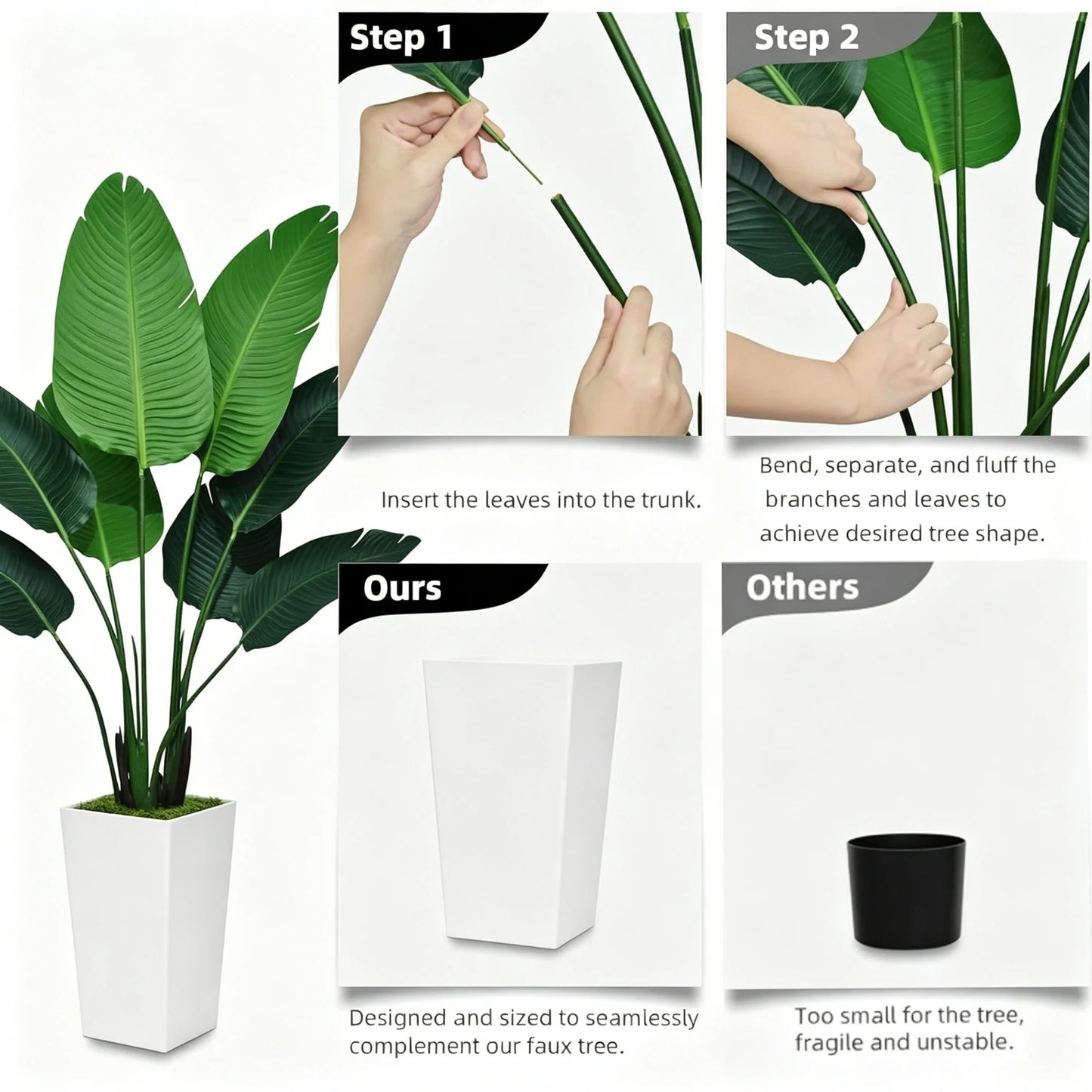 Olitree Bird Of Paradise Artificial Plant Floor Tree White Planter