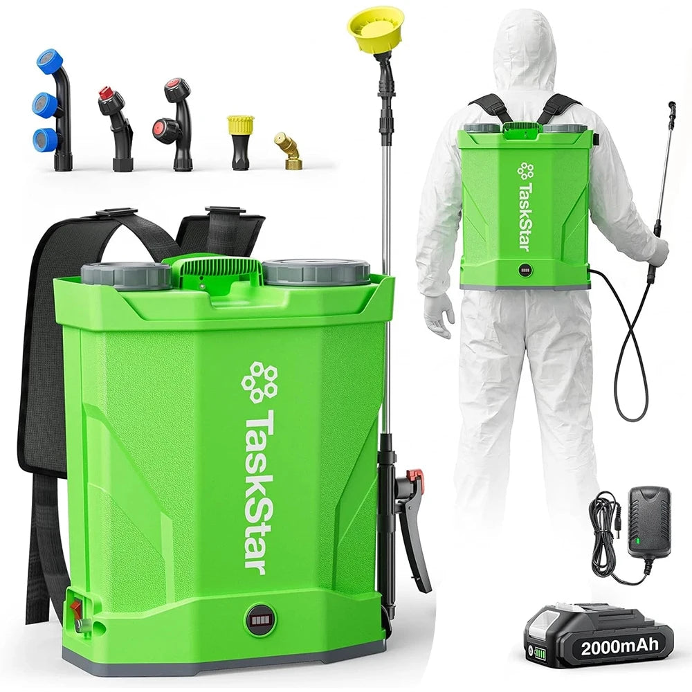 TaskStar Cordless Backpack Sprayer For Pesticides With Dual 2000mAh Batteries