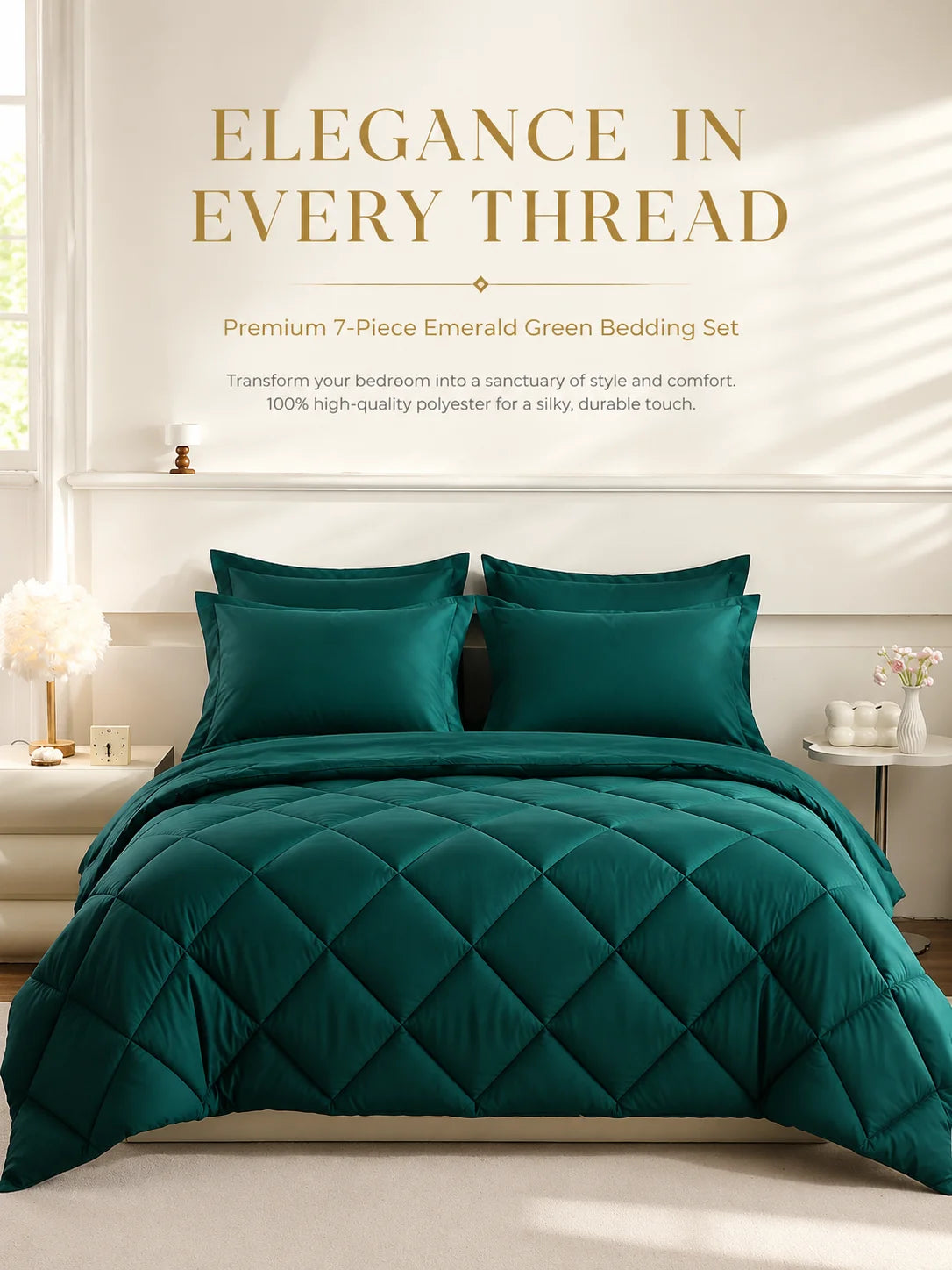 EasYum 7 Piece Bedding Set Comforter Flat Sheet Fitted Pillowcases