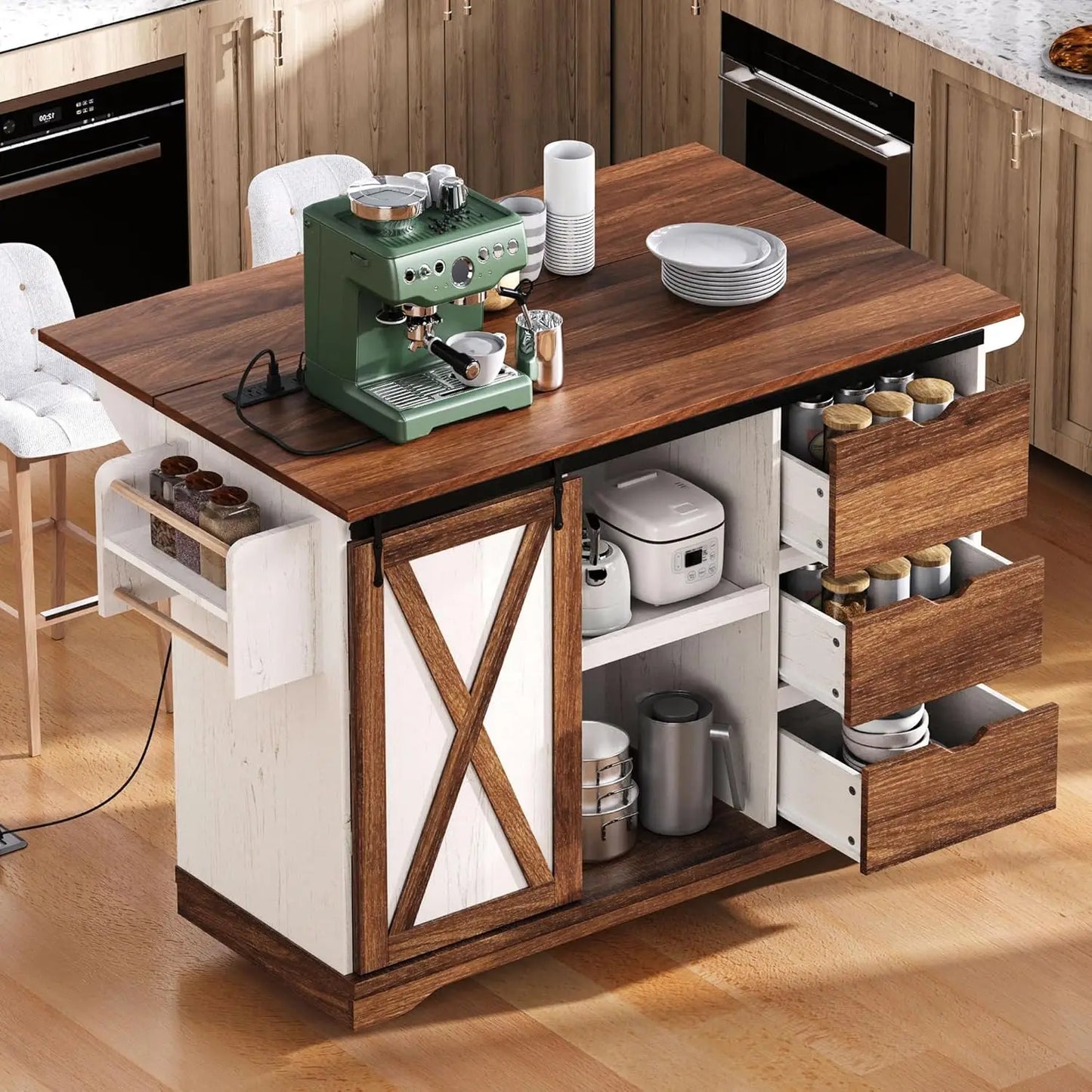 Rolling Kitchen Island With Power Outlet And Drop Leaf