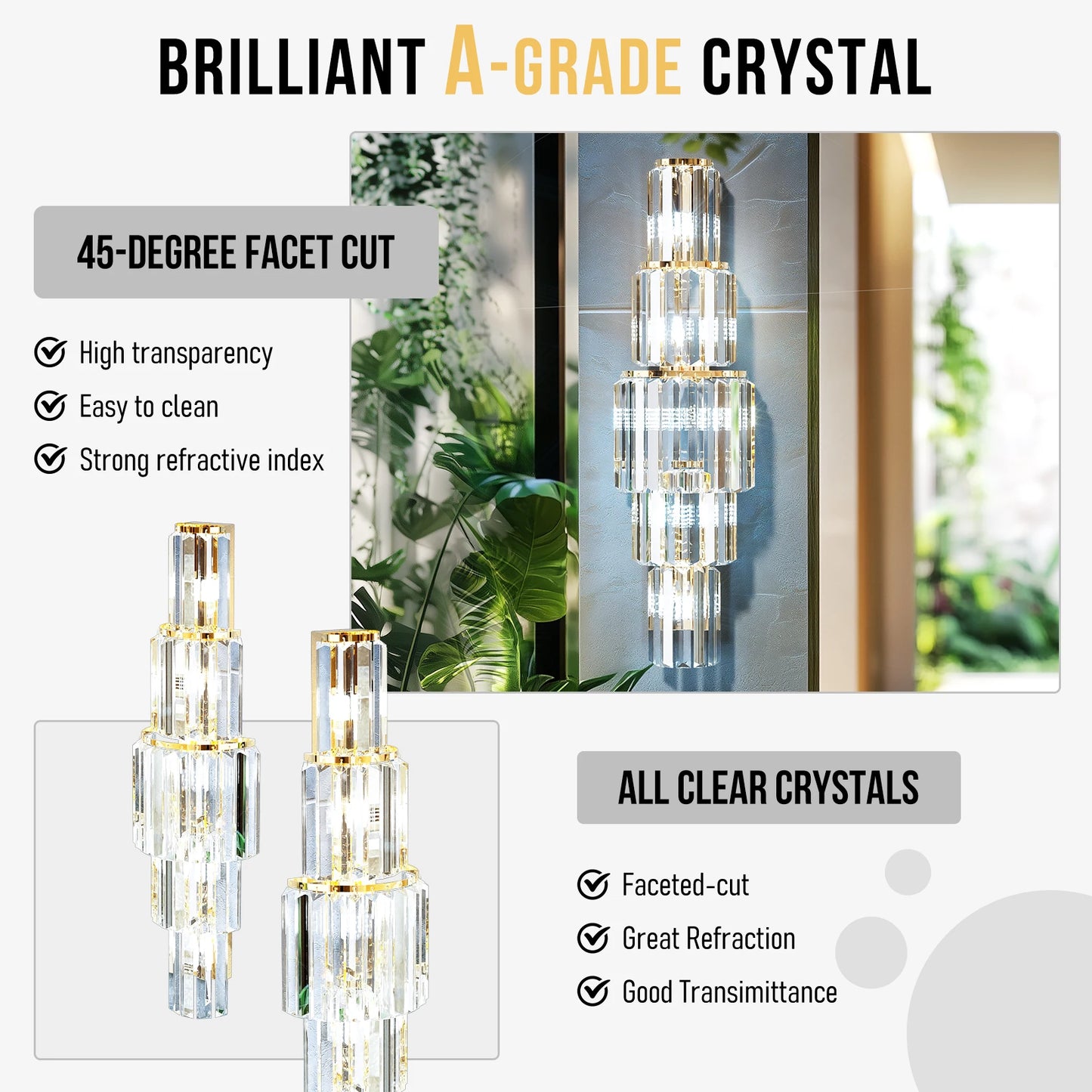 Vrygle Modern Crystal 3-Layer Wall Lamp Sconce LED