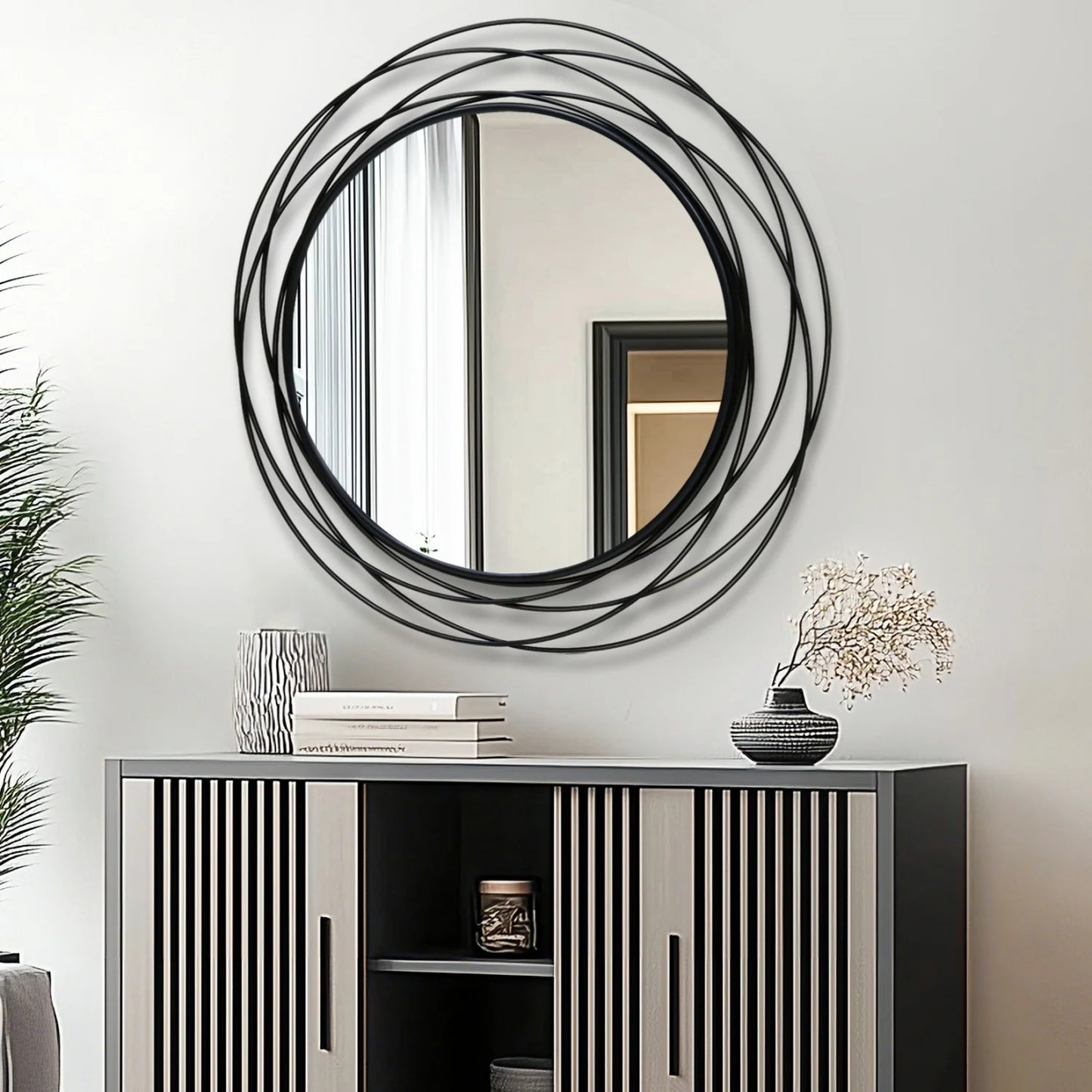 Round Iron Wire Frame Decorative Mirror For Wall Decor