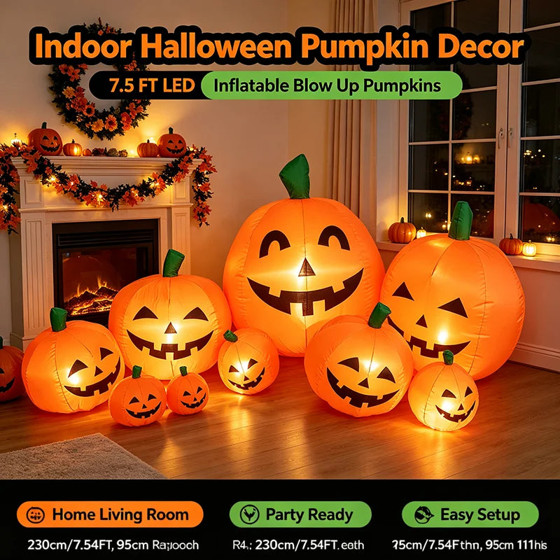 Halloween Inflatable Pumpkin Patch With Bright LED Yard Decor