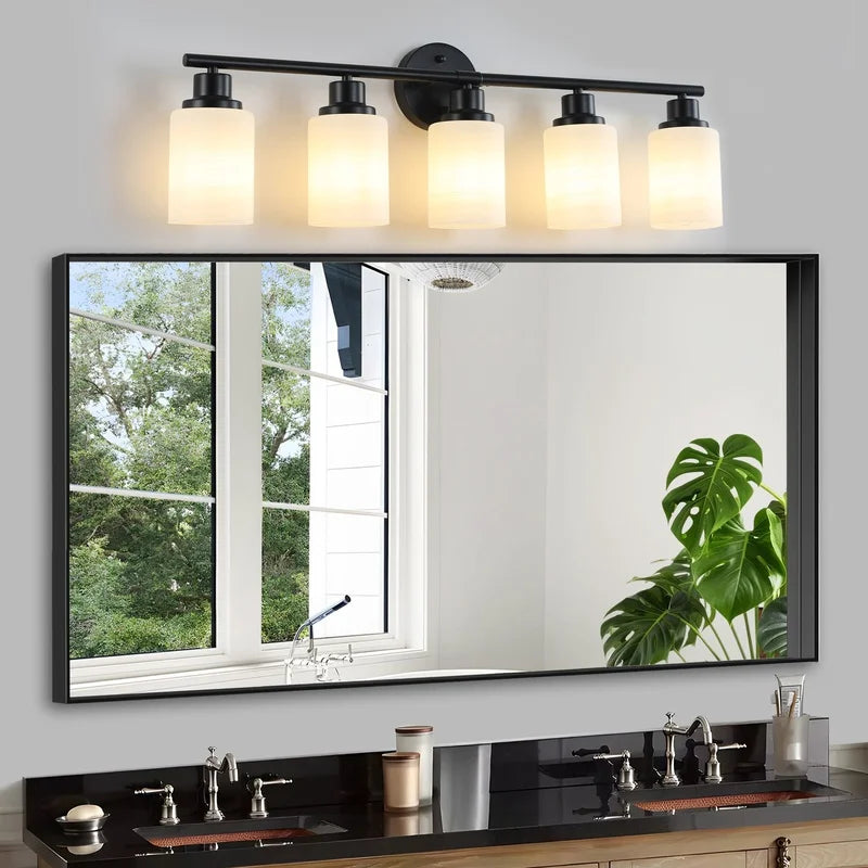 Modern Five Light Vanity Mirror With Black Iron Frame
