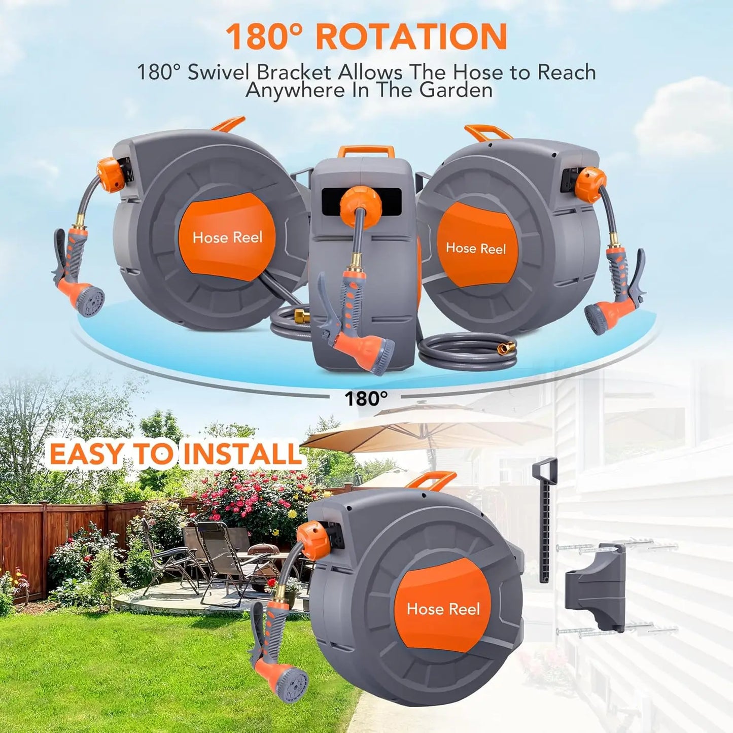 TWISTER.CK Retractable Garden Hose Reel With 9-Function Sprayer