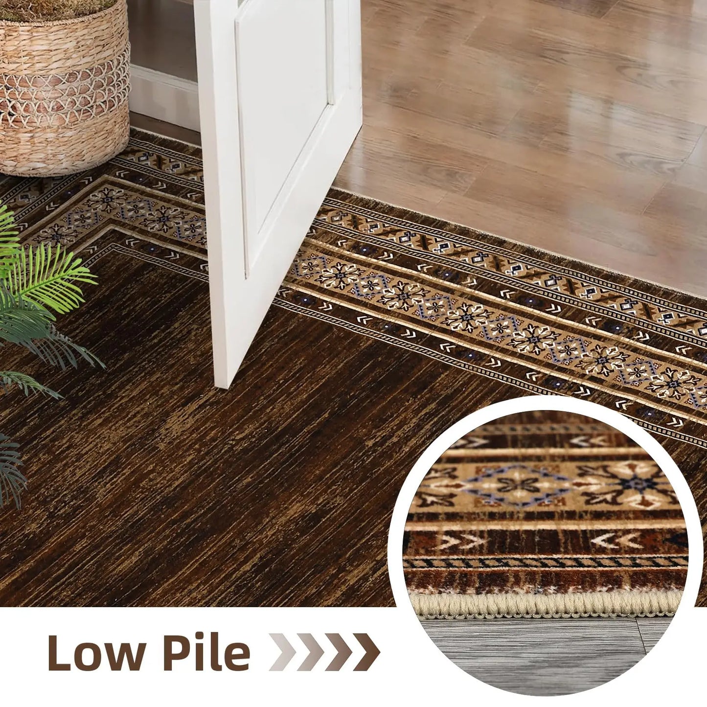 Washable Area Rug Modern Low Pile Non Slip Bordered Carpet