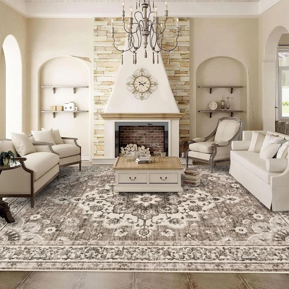 Washable Oriental Area Rug Tufted Indoor Geometric Pattern