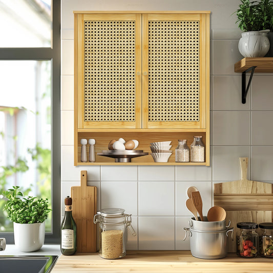 Bamboo Wall Cabinet For Bathroom Storage With 3 Shelves