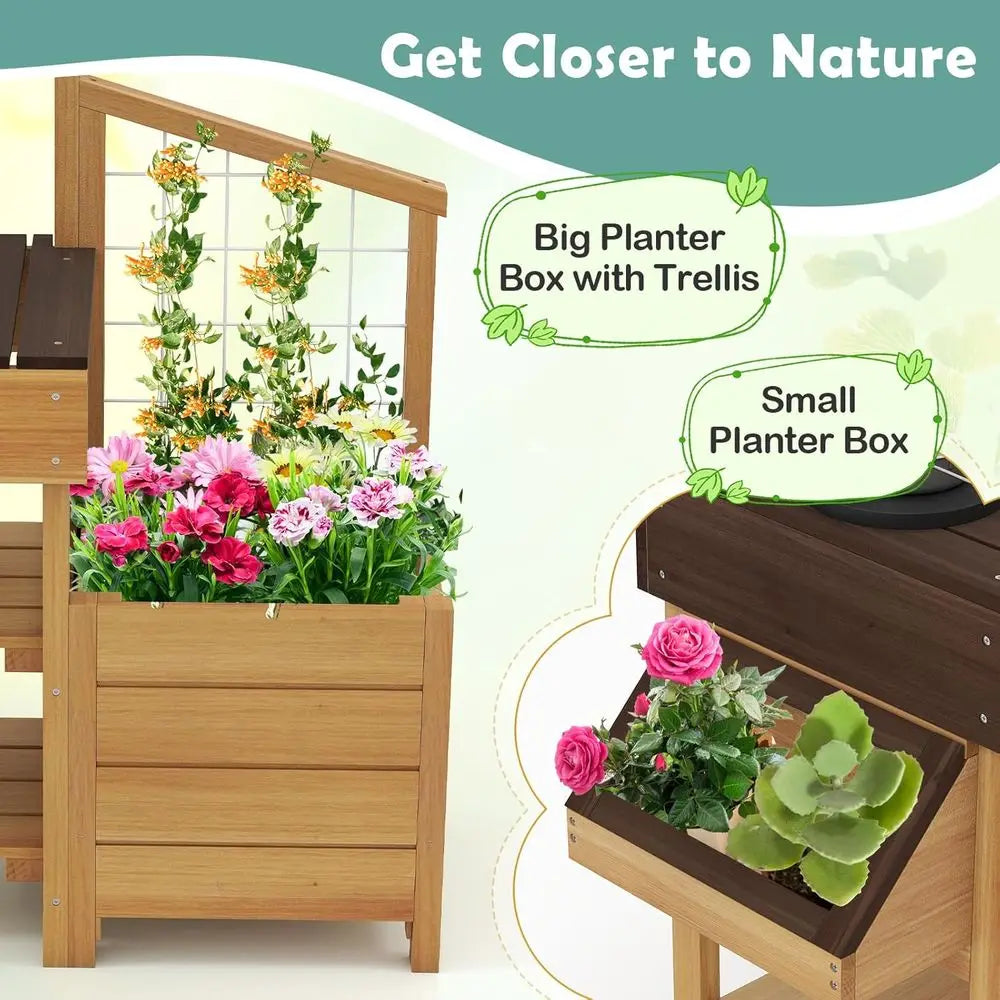 Wooden Mud Kitchen Potting Bench Sink Stoves Knobs Planter Boxes