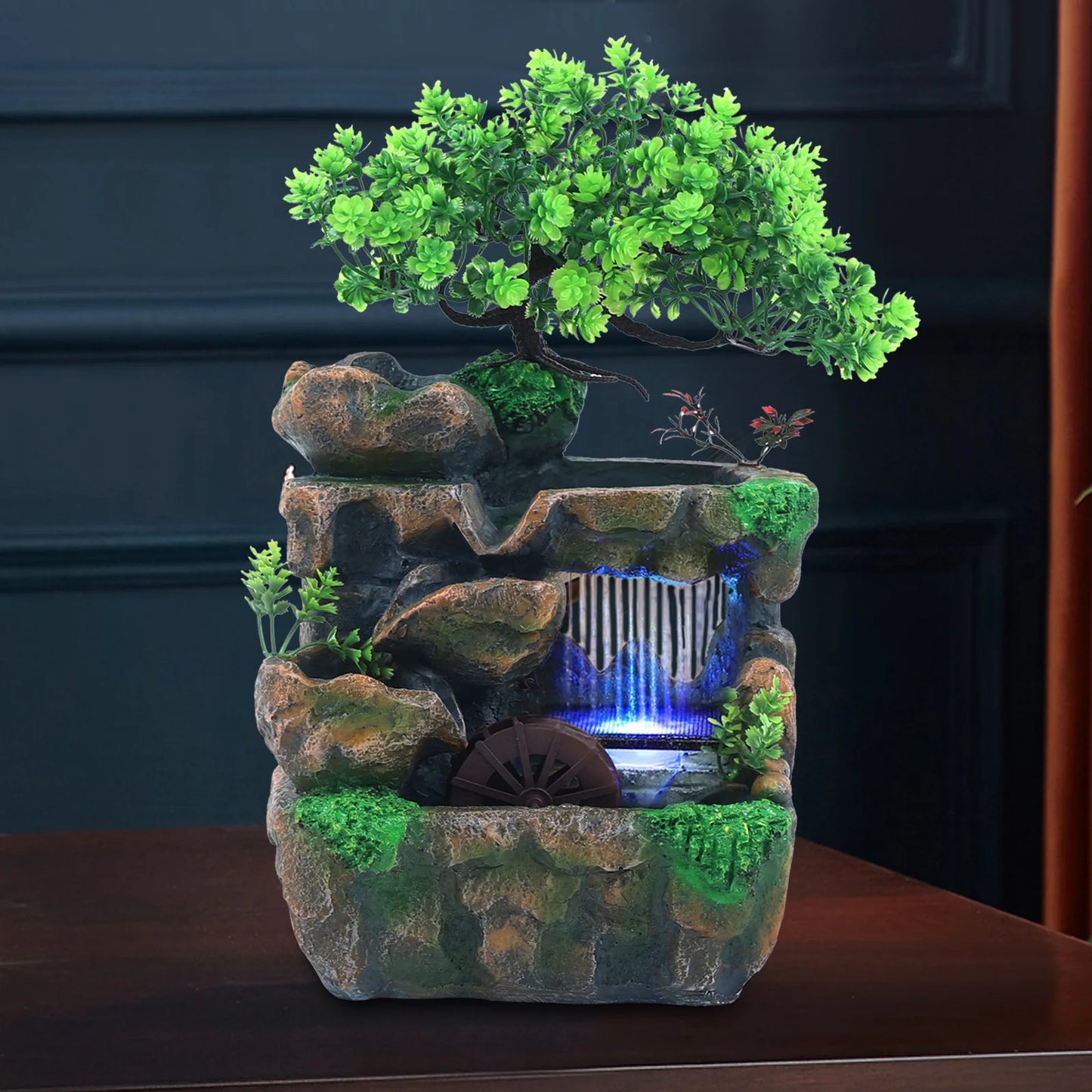 Indoor Room Fountain Waterfall Decor With Colour Changing LED Lighting