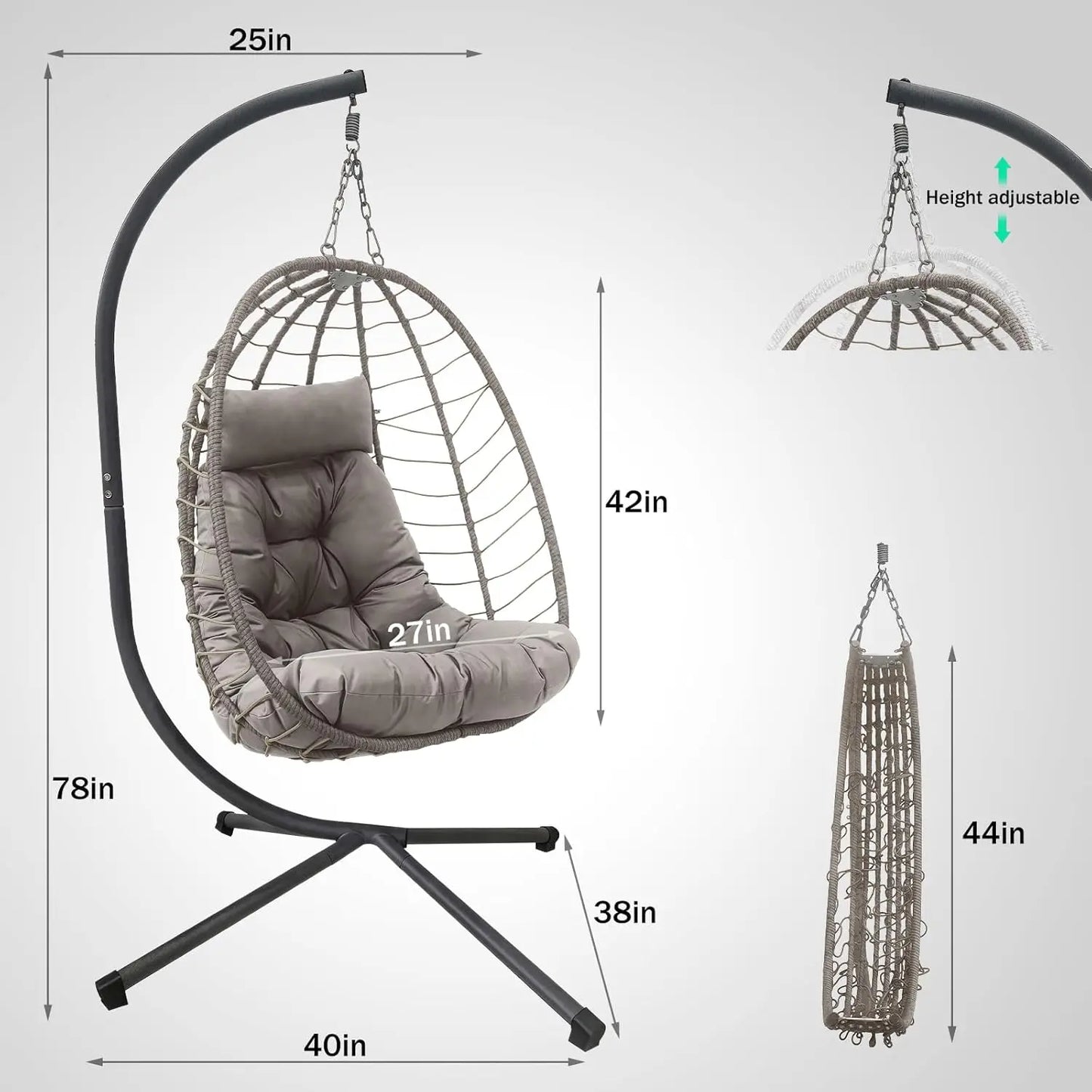 Hanging Egg Chair With Stand Outdoor Rattan Wicker Swing Chair
