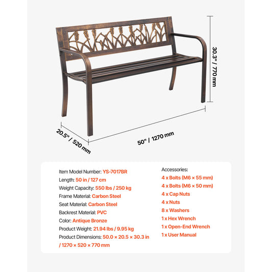 SucceBuy Outdoor Garden Bench Wood And Metal Durable