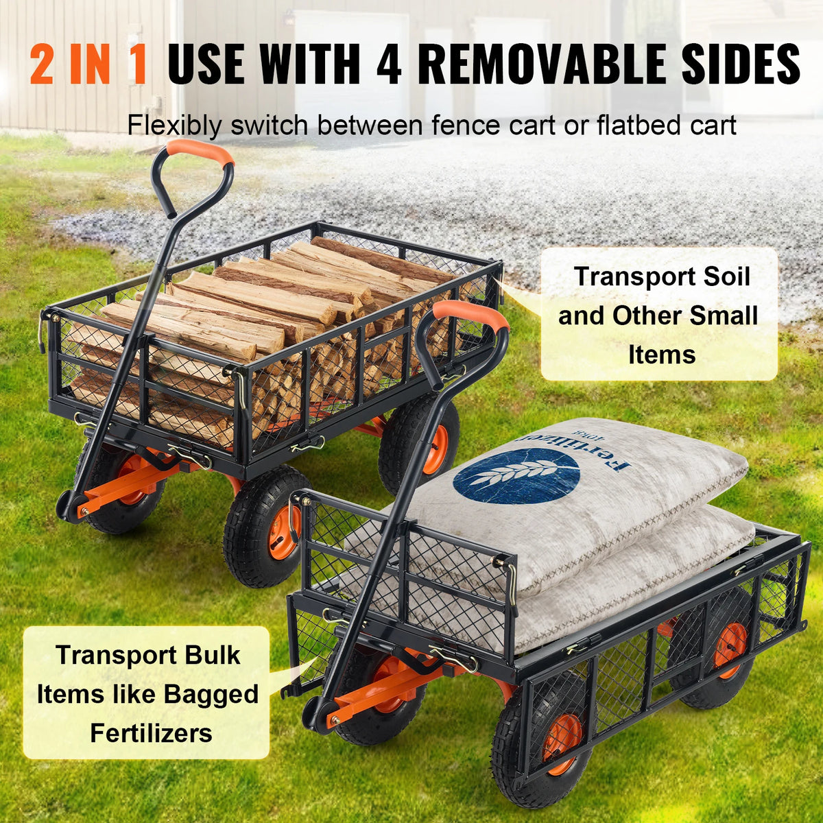 SucceBuy Metal Garden Utility Wagon Dump Cart Wheelbarrow
