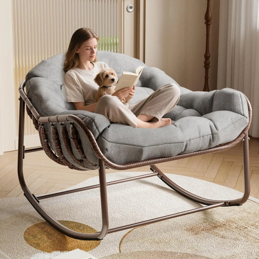 HiMISS Outdoor Papasan Rocking Chair With Cushion Wicker Egg Lounge
