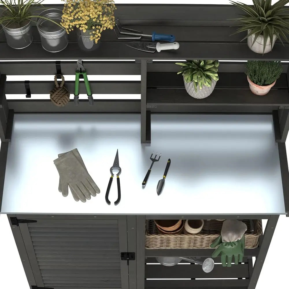Potting Bench Table Outdoor Garden Workstation With Storage Cabinet