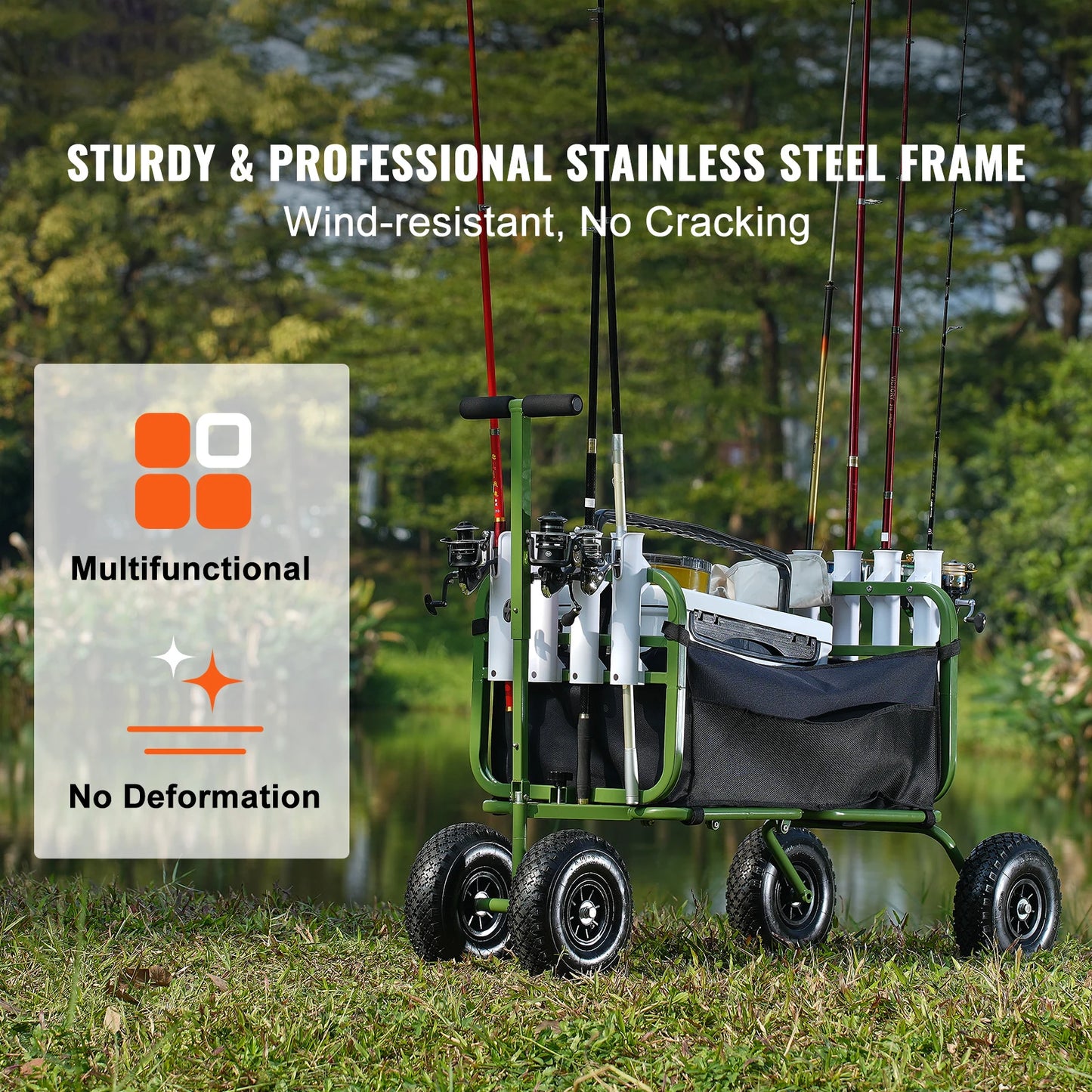 SucceBuy Beach Fishing Cart Foldable With 4 Rod Holders Wheels