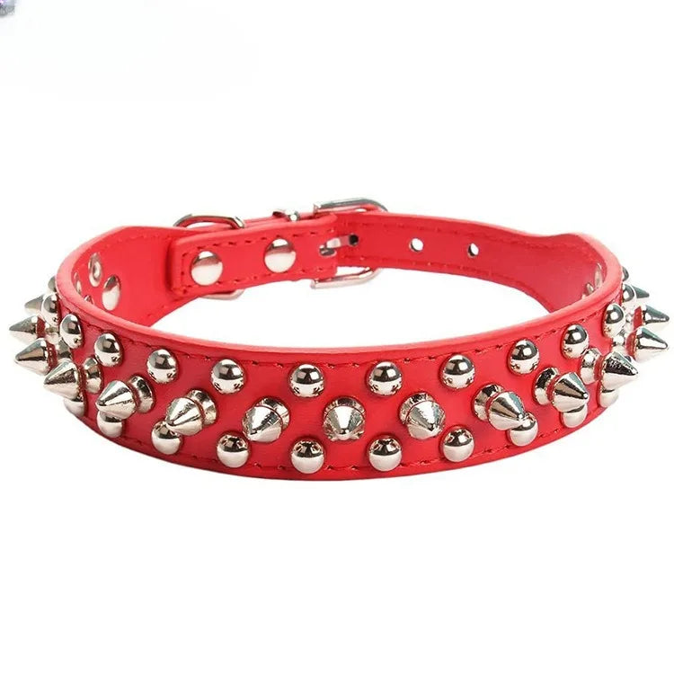 Adjustable PU Leather Dog Collar with Punk Rivet Spikes