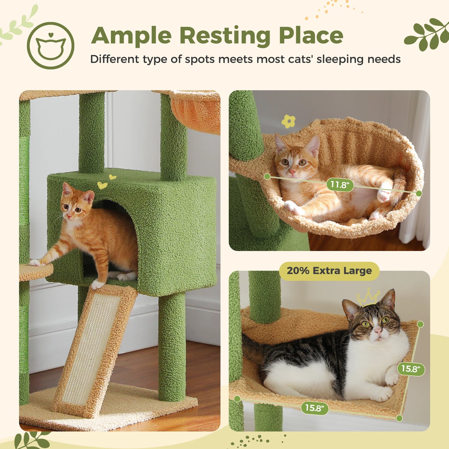 PETEPELA Cactus Cat Tree Floor to Ceiling Tower with Condo