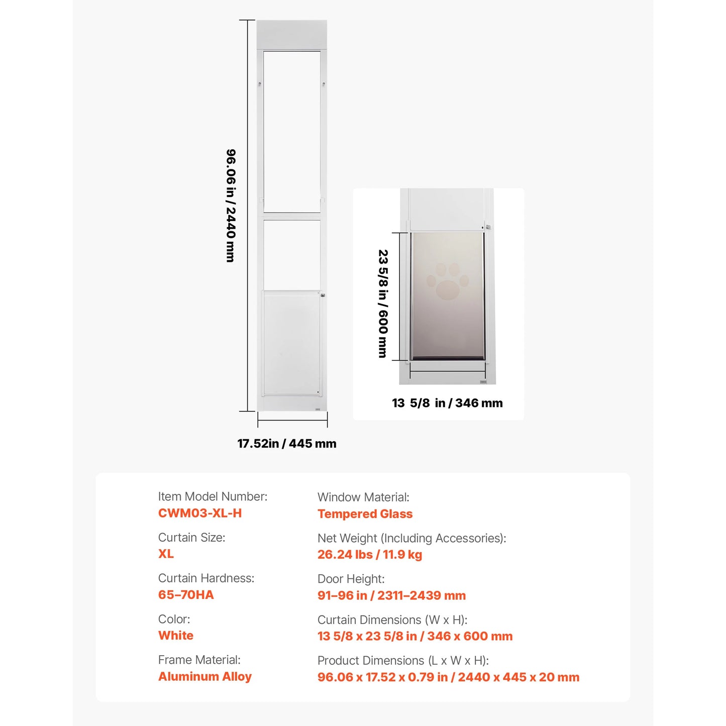 SucceBuy Sliding Glass Dog Door Rotating Hinges Lock