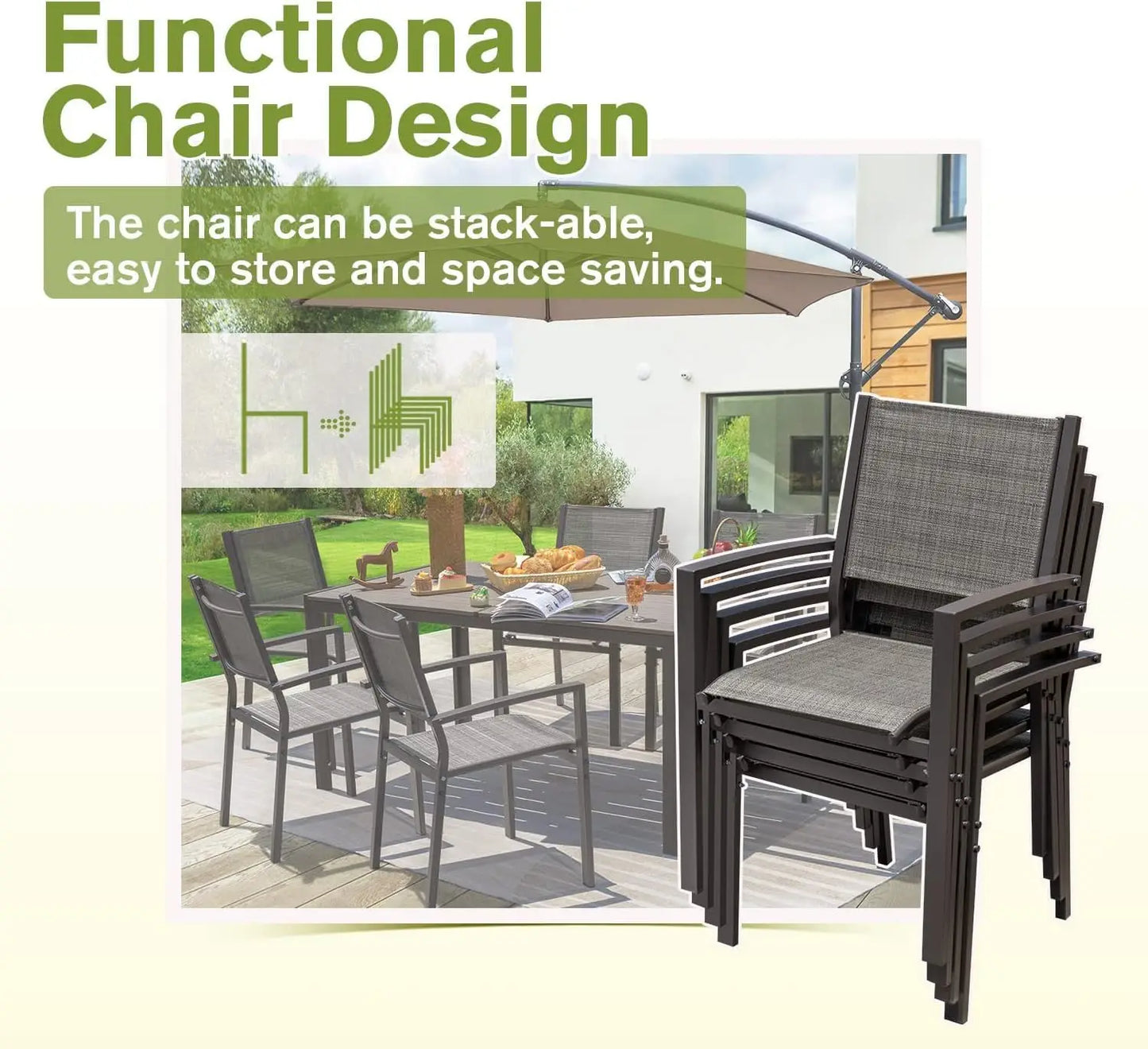Patio Dining Set 7 Pieces With Large Table And Textilene Chairs