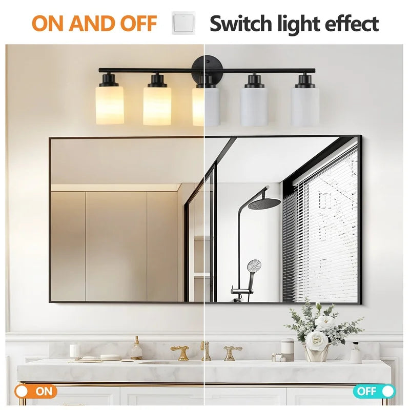 Modern Five Light Vanity Mirror With Black Iron Frame