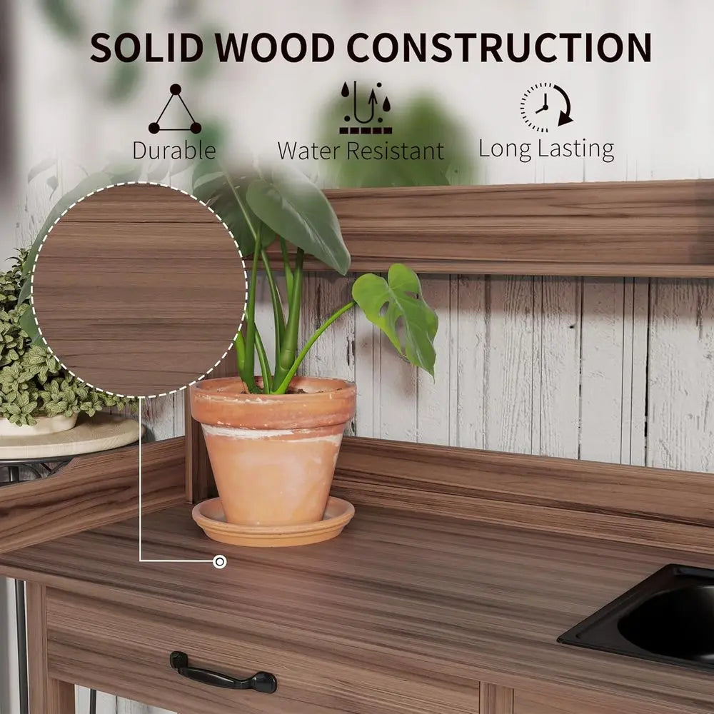 Outdoor Potting Bench With Removable Sink And Storage Cabinet