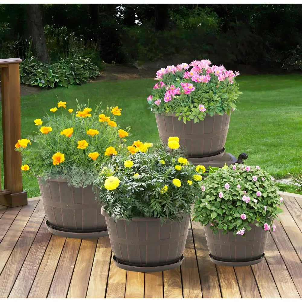 NBVCX Plastic Flower Pots With Drainage Holes And Saucers