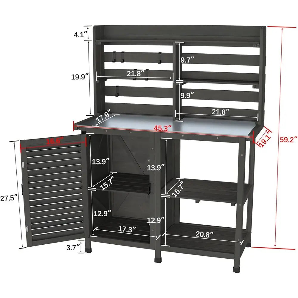 Potting Bench Table Outdoor Garden Workstation With Storage Cabinet