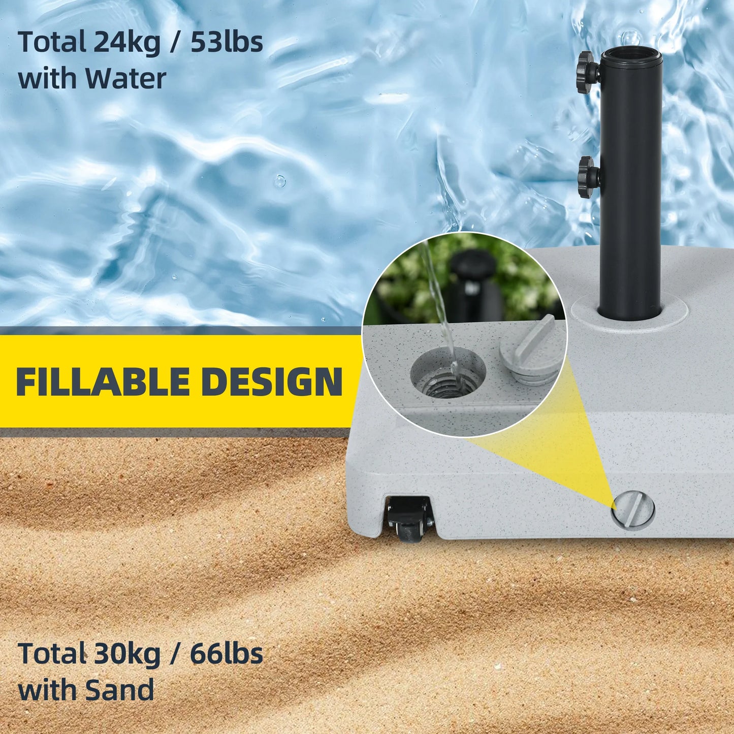 Outsunny Patio Umbrella Base With Wheels Water Or Sand Filled