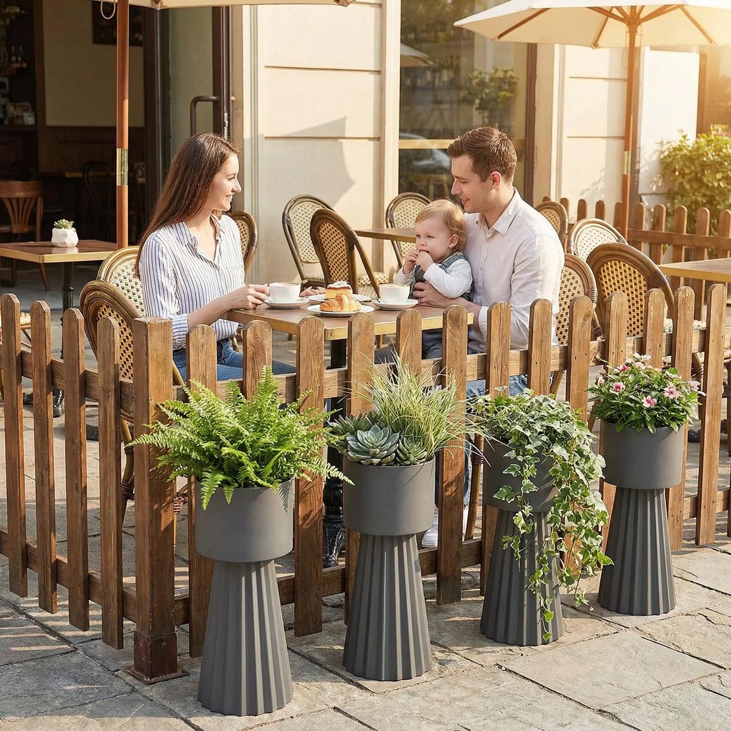 Metal Plant Pots With Stand Set For Indoor Outdoor Decor