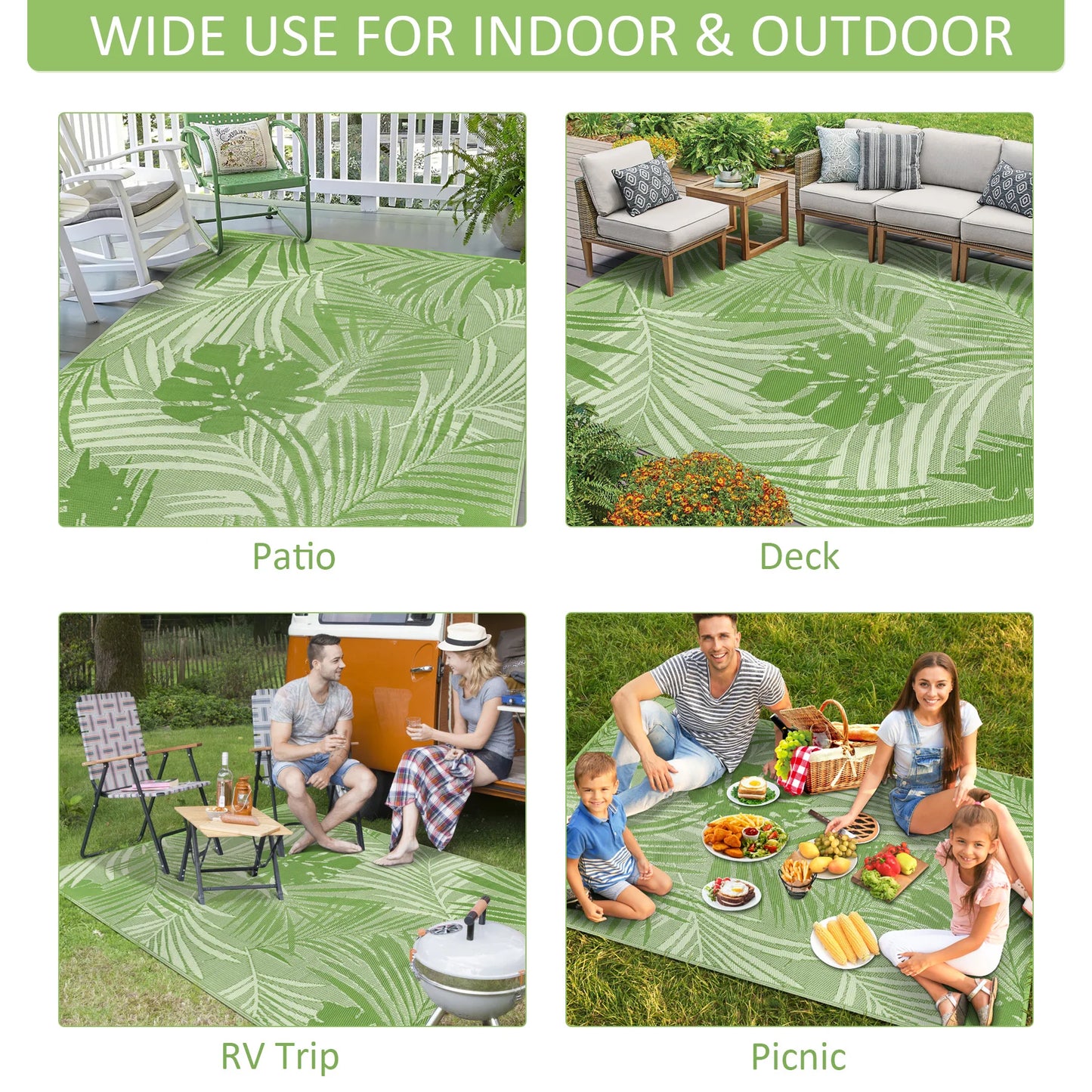 Outdoor Rug Recycled Plastic Straw Leaves Pattern For Patio