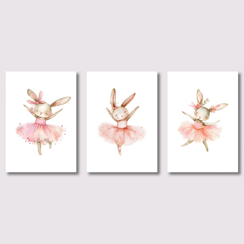 Ballerina Bunny Canvas Posters Woodland Animal Wall Art Nursery Decor