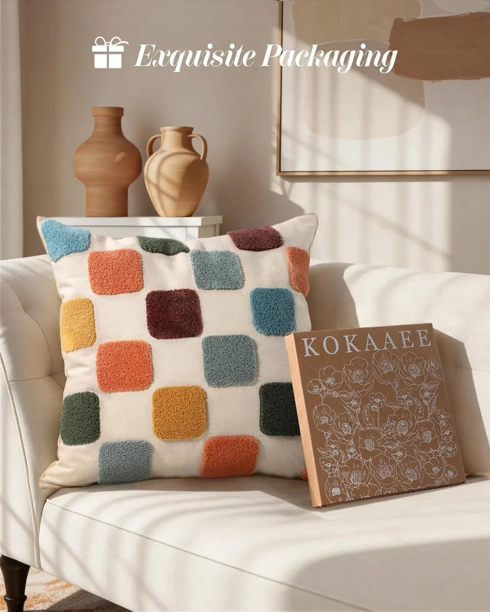 Embroidered Modern Geometric Throw Pillow Cover With Zipper Canvas