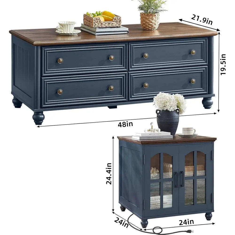Coffee And End Tables 3 Piece Set With Charging Station