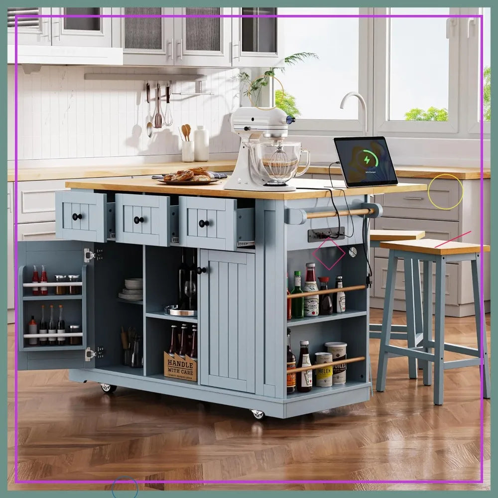 Versatile Kitchen Island With Bar Stools Storage And Power Outlet