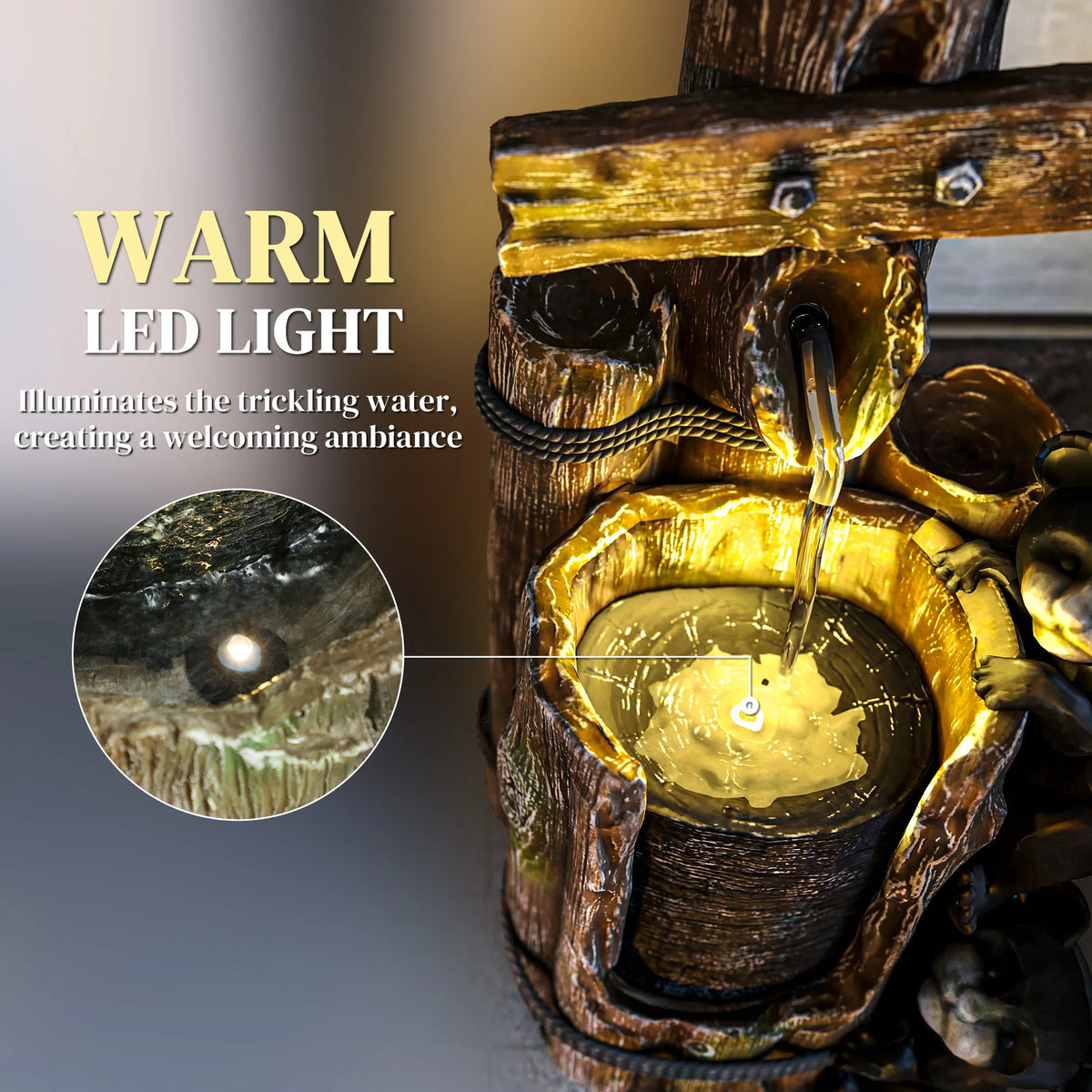 Outdoor Three Tier Waterfall Fountain With LED Lights And Pump