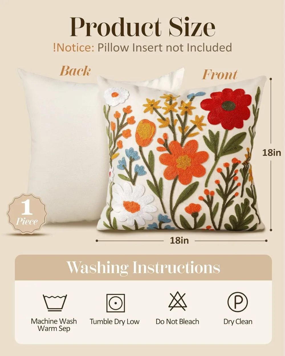 Boho Embroidered Pillow Cover With Zipper Cushion Case