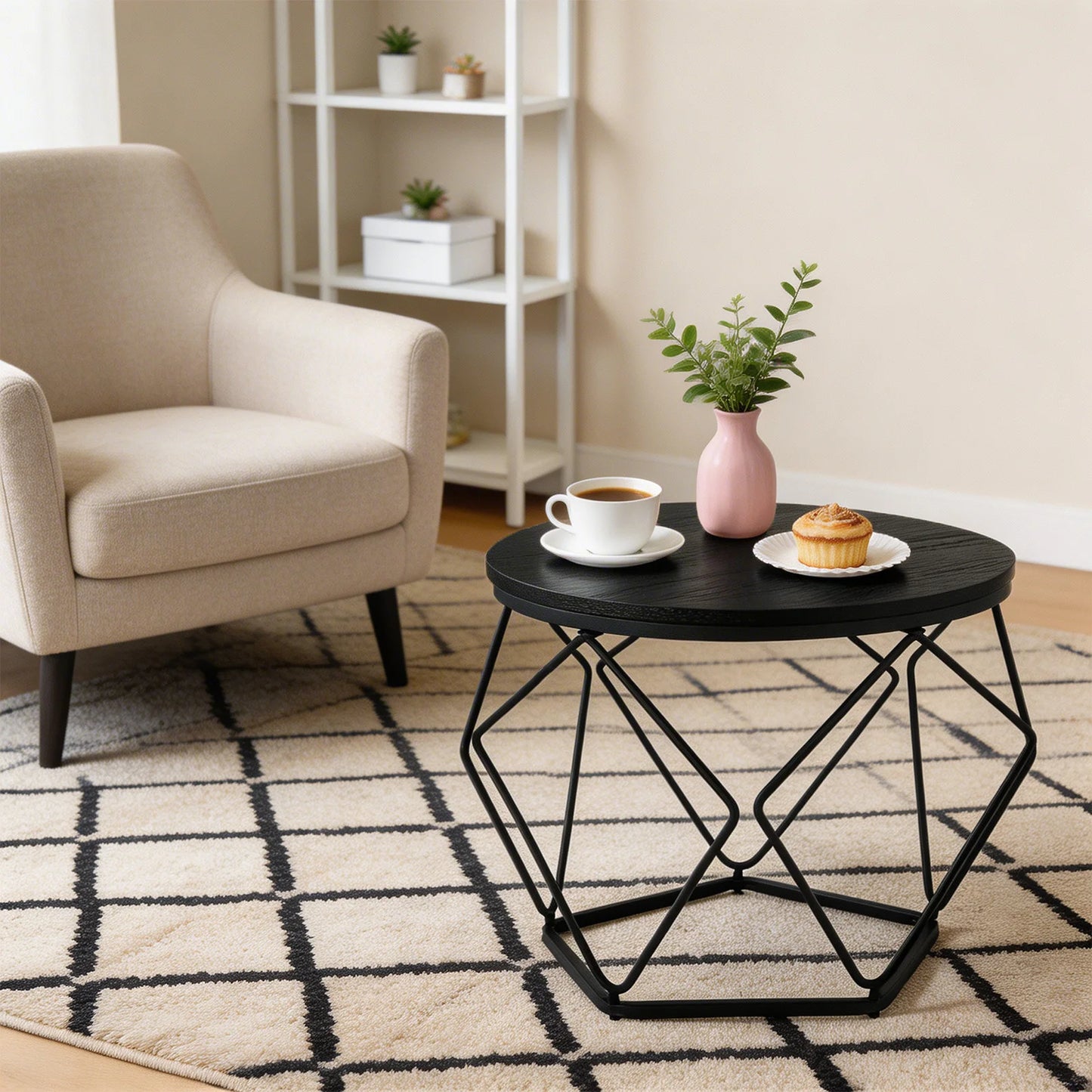 JHK Round Geometric Coffee Tables Set 2 With Hidden Storage