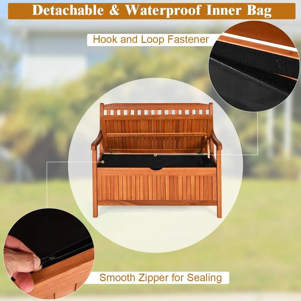 Eucalyptus Outdoor Wood Storage Bench With Dustproof Lining