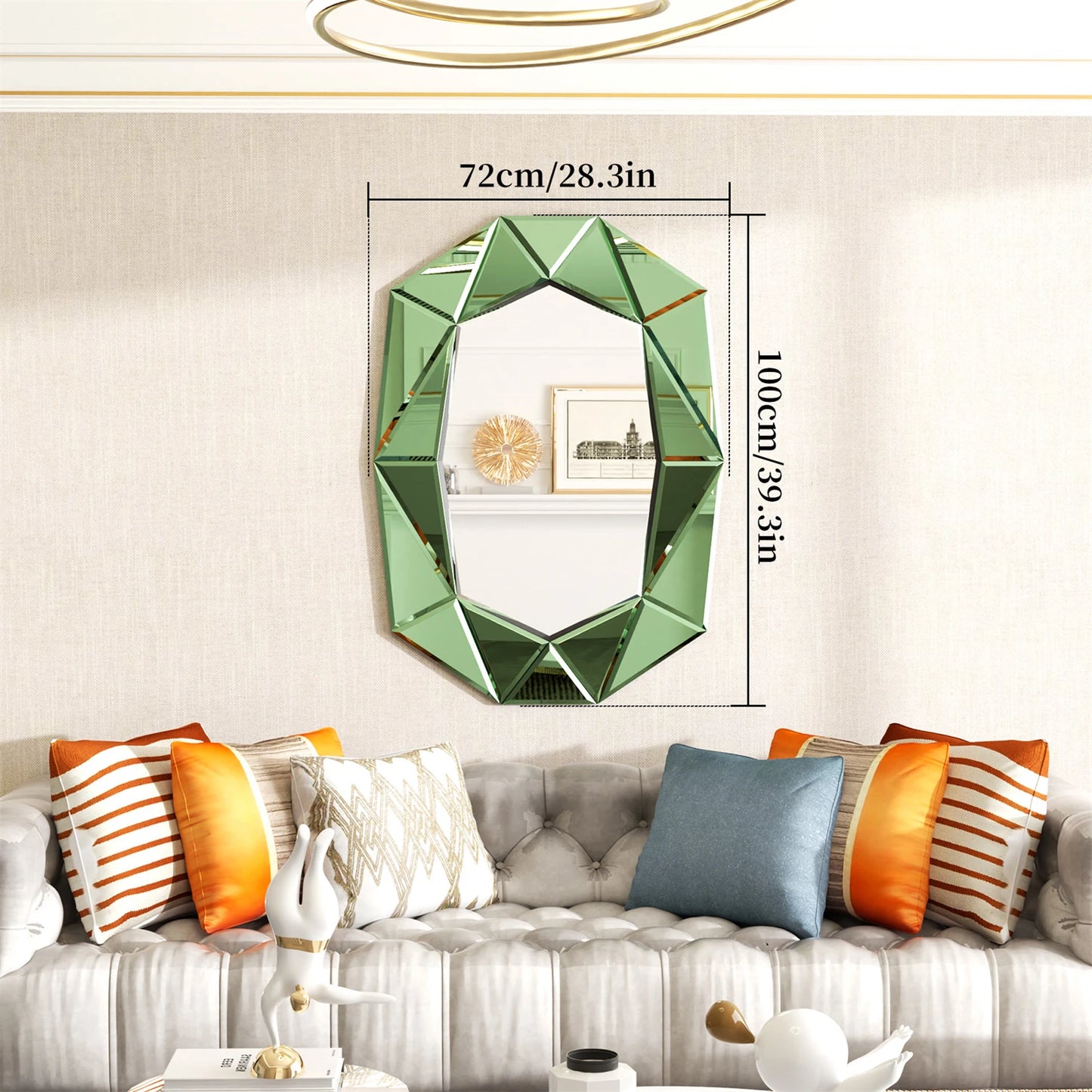 Asymmetrical Decorative Wall Mirror With Glass Inlaid Accent Venetian Style
