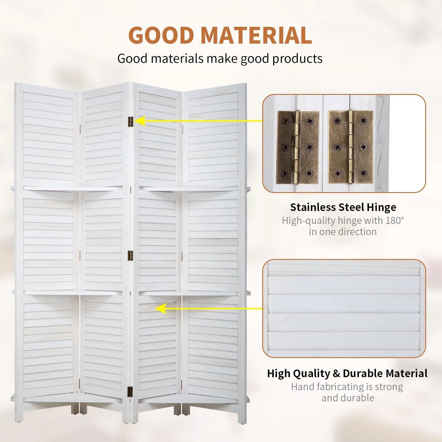 Wood Room Divider Folding Privacy Screen With Shelves Portable