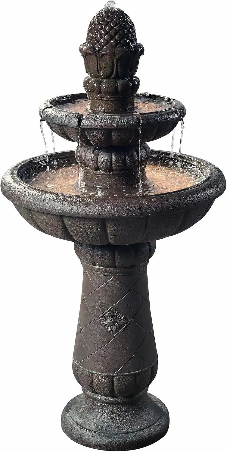 Deluxe Pineapple Pedestal 2 Tier Waterfall Fountain With Pump