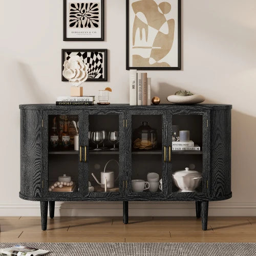 Glass Door Sideboard Storage Farmhouse Wood Buffet Adjustable Shelves