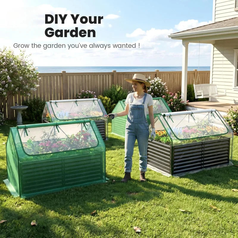 Galvanized Raised Garden Bed With Cover Outdoor Planter Box Grow Bed