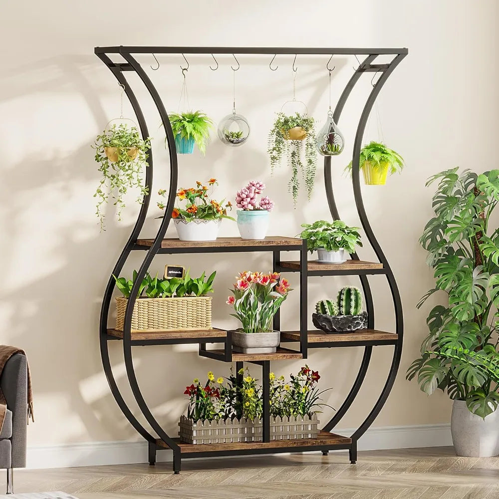 RBXC Vase-Shaped Ladder Plant Stand With 10 Durable Hooks