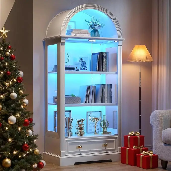 Curio Cabinet With Glass Doors Arched Display Case 4 Tier
