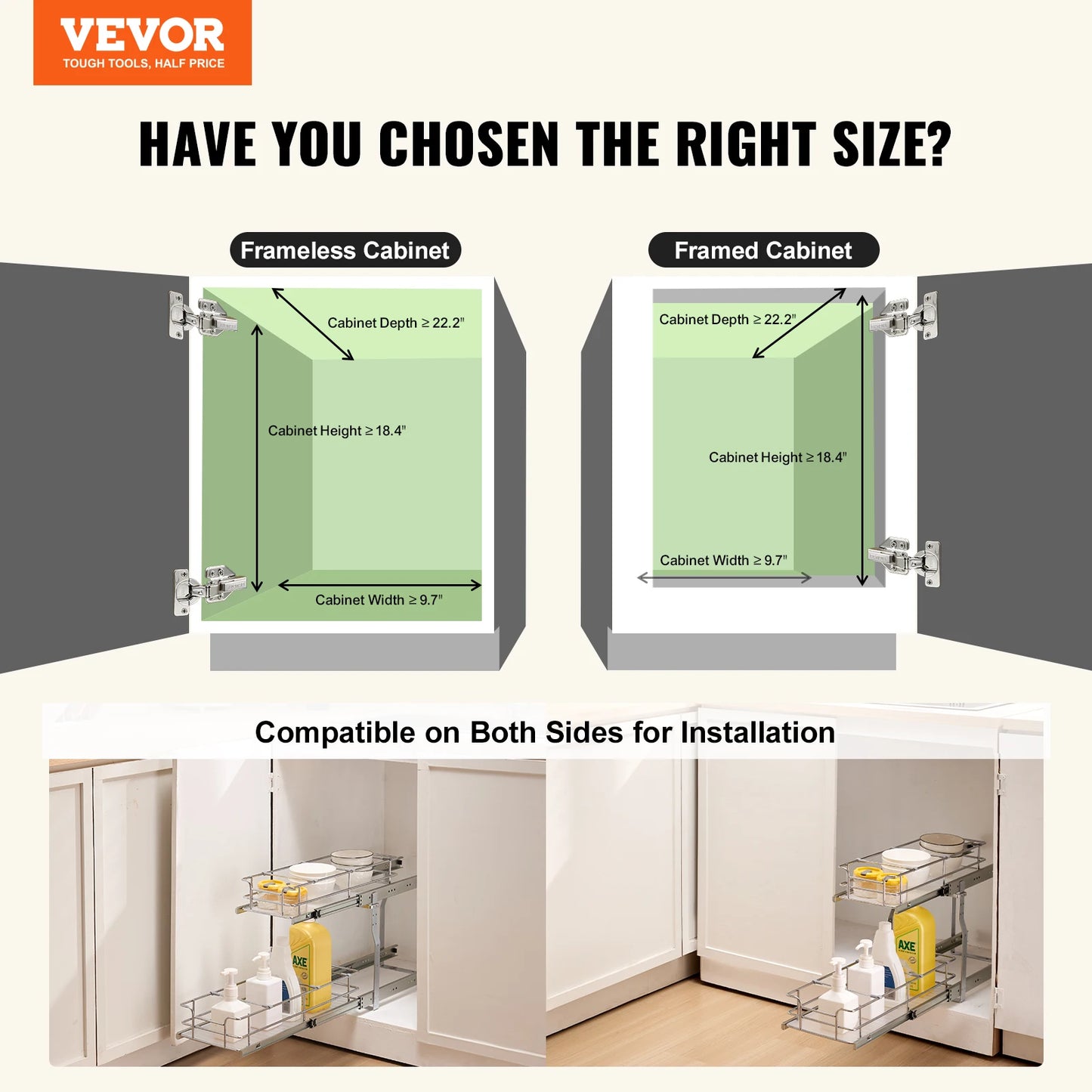 VEVOR Heavy Duty Pull Out Cabinet Organizer Stainless Steel Sliding Drawers